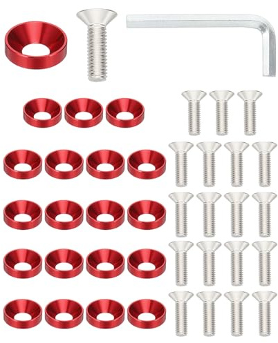 PATIKIL Juego De 40 Piezas Kit De Arandelas Avellanadas M6 Color Vino Tinto | Aleación De Aluminio, Para Tornillos De Cabeza Plana, Para Accesorios Mecánicos Y Modelos DIY