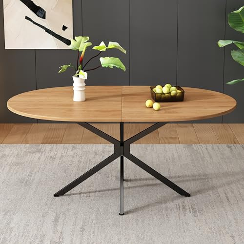 Wiuzo Esstisch, Maße: L120 x B80 x H75,5 cm. Mit metallenen Beinen, ovaler Entwurf, eignet Sich für 4-6 Personen. Modern und schlicht, in natürlichem Stil, Stabiler Aufbau
