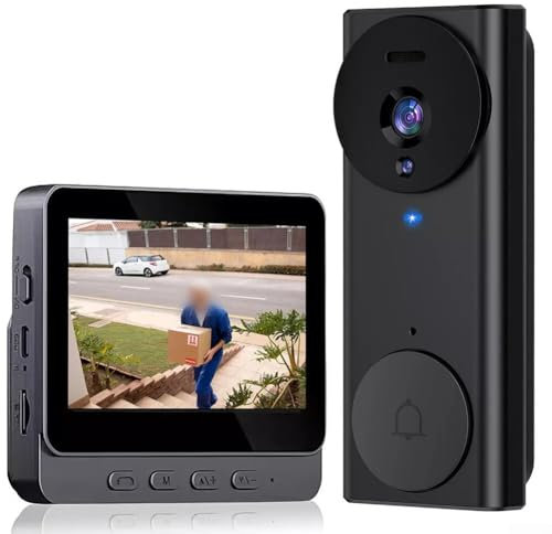 CARMOTTER Campanello senza fili intelligente di sicurezza citofono videocamera campanello per porta citofono, audio bidirezionale, videocitofono, schermo IPS da 4,3 pollici