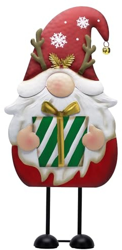 TERESA'S COLLECTIONS Weihnachten Deko,Gartendeko für Draußen,48cm Metall Weihnachtswichtel für Weihnachtsdeko Innen,Weihnachtsdeko Aussen mit Roter Santa Tomte Gnom, Wichtel Xmas（M）