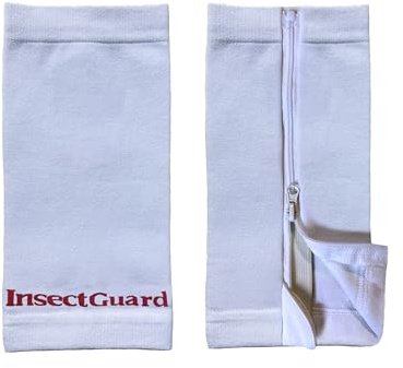 InsectGuard Tick Gaiters - ZipOn Permethrin Treated, Ticks, Mosquitoes, Flies & More Insect Repellent, Unisex Adult, White, 8 Inch Long Pair