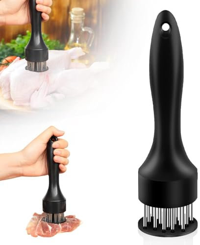 Ablandador de carne de acero inoxidable, mazo ablandador de carne 2025 con 21 agujas afiladas para ablandar y cocinar barbacoas, adobos, filetes, carne de res (negro)