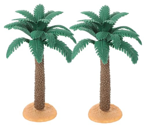 Vaguelly 2 Stück Miniatur Palmenmodell Kunststoff PVC Mit Sockel Simulationspflanzen Für Mikrolandschaft Sandkasten Gartendekoration