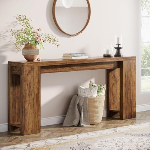 Tribesigns 63-Inch Extra Long Console Table, Farmhouse Wood Sofa Table Behind Couch, Narrow Entryway Accent Table for Living Room, Hallway, Entrance, Foyer, Dark Brown