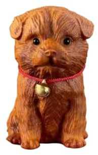 POVVFRTY Cliff cypress wood carving without paint or wax, small dog handle piece, prosperous wealth, rural dog, solid wood decorative ornament