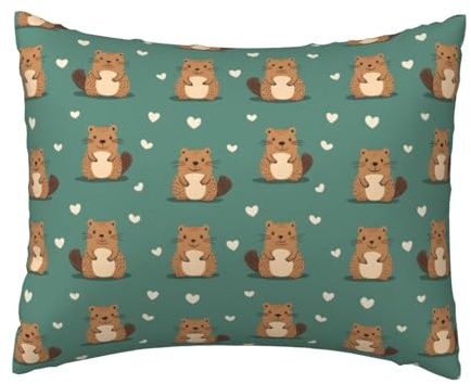 Federa per cuscino con stampa di scoiattolo a forma di cuore, dimensioni standard, 50 x 66 cm, con cerniera, super morbide, traspiranti, resistenti alle pieghe e alle macchie