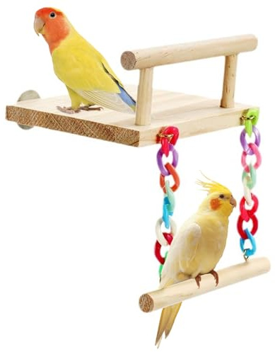 QingWing Posatoi Legno Per Uccelli Trespolo, Piattaforma Giocattolo Per Pappagalli Trespolo Da Supporto, Gabbia Accessori, Giochi Per Uccelli Facile Da Installare, Per Cockatiels e Parakeets