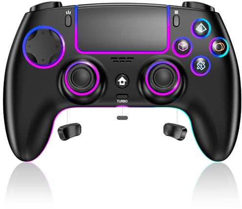 Reddening pour Manette PS5/Pro/PC/MAC/iOS/Android/Steam Deck, Manette de jeu avec éclairage RGB Couleur/Joystick Effect Hall/Double Vibration/Turbo/Batterie 1500 mAh/Prise Casque