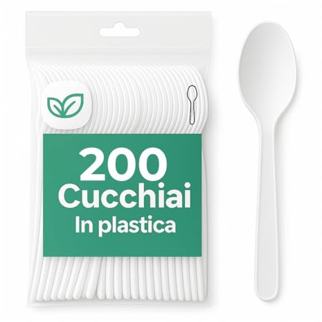 ecodrinks - 200 Cucchiai di Polipropilene Riutilizzabili - Senza BPA, Resistenti ed Ergonomici - Perfetti per Catering, Eventi, Feste, Picnic e Barbecue - 16cm