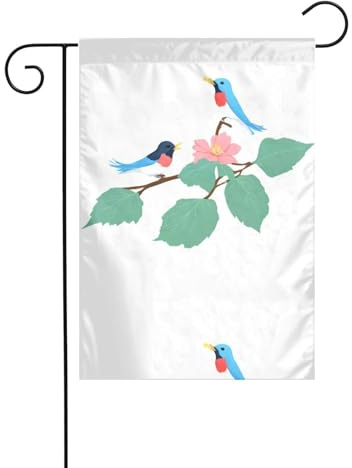 WHJDPP Banderas de jardín con impresión de begonia y golondrina de 12 x 18 pulgadas para decoración de patio con poste de 3 cm de ancho (solo bandera, no incluye mástil)