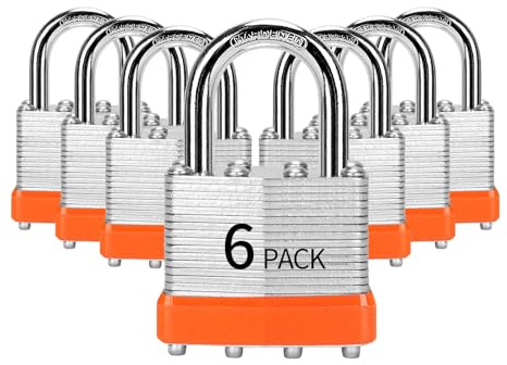 Lucchetti con chiave uguale, confezione da 6, serrature in acciaio laminato, 40 mm, gancio normale per cassetta degli attrezzi, armadietti e unità di archiviazione