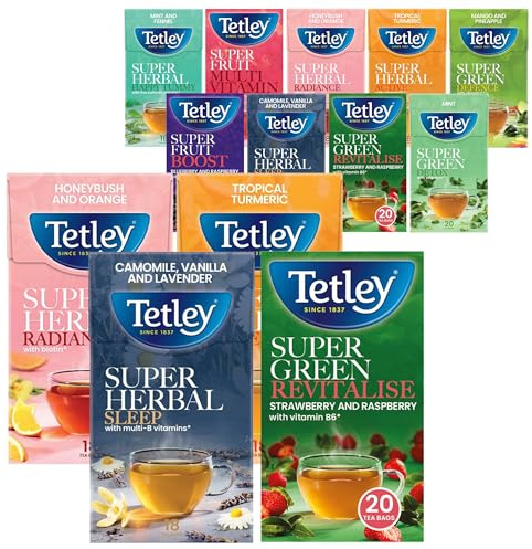 Tetley Super Tea Bundle - Pick Any 4 Super Herbal, Fruit & Green Tea Boxes