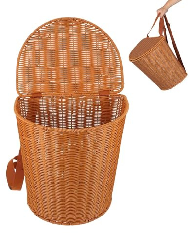 YNPQTDS Cesto zaino – Zaino intrecciato a mano con spazio di archiviazione, cestino per frutta con coperchio e spallacci, per vacanze e raccolte di frutta e per attività all'aperto
