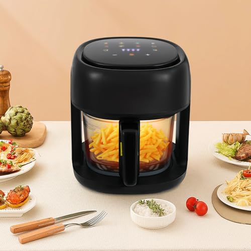 Freidora de aire caliente 3,3 l freidora de aire caliente inteligente de 1350 W sin aceite con temporizador, control de temperatura 80-190 ℃, pantalla táctil y ventana de visualización grande, para 2