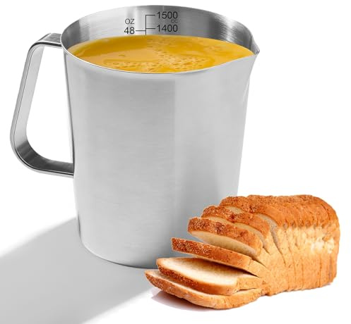 Messbecher Edelstahl, 1500ml Messbecher Metall, Edelstahl Messkanne Mit Feinskala Griff Und Ausgießlippe Für Zuhause Küche Restaurant Bar Teeladen Café Treffpunkt, Spülmaschinenfest (Silber)