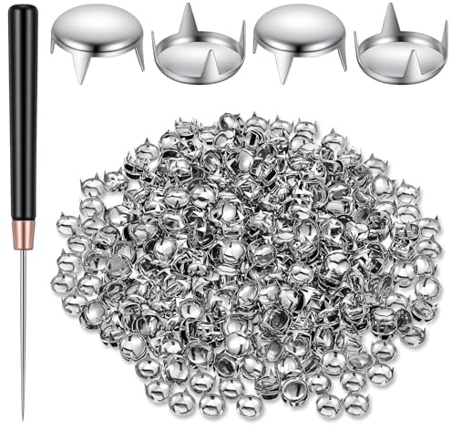 500 PCS 10mm Round Studs for Clothing, Silver Clothing Studs with Awl for Punk Rock Clothes Pet Collars Belt Bags