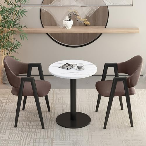 3-teiliges modernes Esszimmer-Set für Büro-Empfang, inklusive rundem Club-Tisch und 2 PU-gepolsterten Stühlen, stilvoller Besprechungstisch und Stuhl-Set für kleine Räume