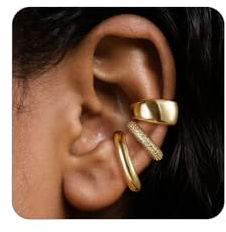 jagosen 3Pcs Ear Cuff Pendientes Sin Agujero Pendientes Mujer Chunky Earcuff Hipoalergénicos Clip para Cartílago, Pendiente de Clip para Niñas(Dorado)