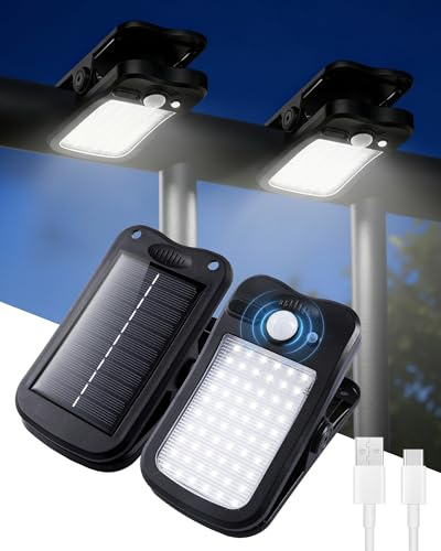 FabStyl Lampe Solaire Exterieur Detecteur de Mouvement, Lot de 2 Eclairage Extérieur Solaire Puissant Design à Clip, Sans Perçage, 3 Modes, Etanche IP65 pour Clôture Gouttière Jardin