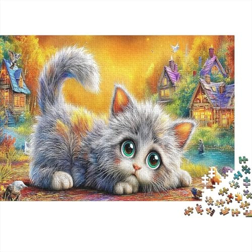 Kitten in Raincoat 1000-piece Kitten Windowsill Puzzles for Adults Recycled Cardboard Jigsaw Educational Game Decompression for Wall Decoration & Gifts Great Gift Idea 70x50cm/1000pcs