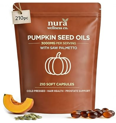 Pumpkin Seed Oil Capsules 3000mg - DHT Support & Hair Vitamins, 210 Softgels Cold Pressed Linoleic & Oleic Acid, Hair Growth & Prostate Support Men & Women, Heart, Skin & Hormone Health, 70 Day Supply