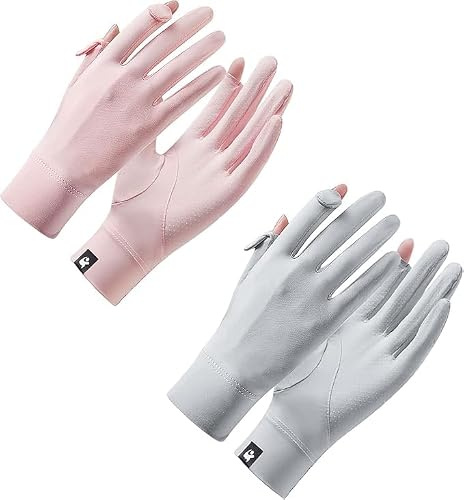 Merzio 2 Pairs Women UV Sun Protection Gloves, Ice Silk Fingerless Driving Gloves Touchscreen Non Slip Cooling Gloves for Summer Outdoor Activities Cycling Fishing and Golfing