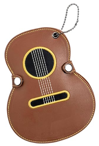 Buxuaaaa Gitarrplektrum förvaringsfodral med broderi PU-läder plektrum förvaringsbehållare för musiker och instrumentsamlare broderad gitarr plektrumhållare, Brun, en storlek
