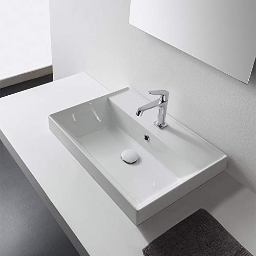 Scarabeo 5109-One Hole Teorema Rectangular Ceramic Self Rimming Sink, White