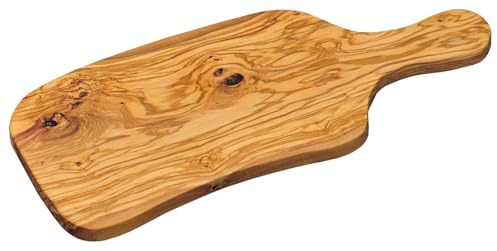 KESPER | Schneid- & Servierbrett aus Olivenholz, mit Griff, Maße: 39 x 16,5 x 1,6 cm, natürliche Maserung, robust & langlebig | 2912060