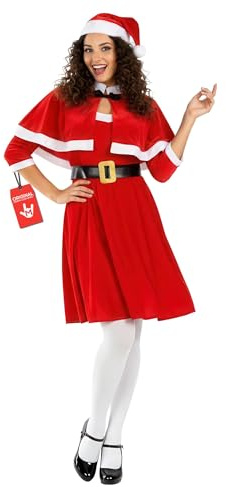 Fun Shack Weihnachtsfrau Kostüm Damen, Festliches Halloween Kostüm | Rotes Kleid, Mütze, Umhang & Gürtel, Festliches Rot-Design, Zum Überziehen, Perfekt für Halloween, Ideal zum Verkleiden