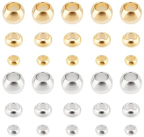 PH PandaHall 300 Pcs Perles à Ecraser en Acier Inoxydable Perles à Sertir Perle a Ecraser Rond 3 Tailles 1,5 mm/2 mm/2,5 mm pour la Fabrication de Bijoux Collier Bracelet Boucles D'Oreilles