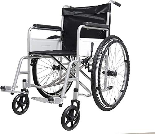 Sedia a Rotelle Pieghevole Leggera ad Autospinta, Carrozzina per Disabili ed Anziani con Braccioli e Poggiapiedi Estraibili, Cintura di Sicurezza, 85 x 69 x 91 cm Colore Nero e Argento