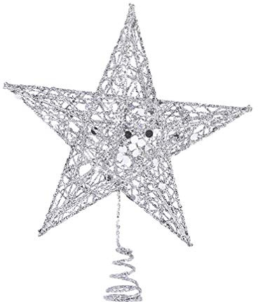 Doitool Weihnachtsbaum-Dekoration, Weihnachtsbaumspitze, Glitzer, Silberfarben, Weihnachtssterne, Weihnachtsdekoration, Weihnachtsbaum, 20 cm