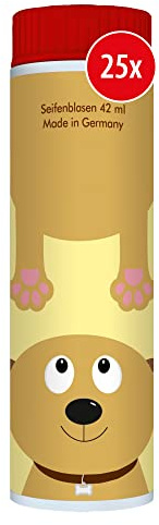 PUSTEFIX Seifenblasen Set I 25 x Klassik 42ml Tiere Hund I Bunte Hunde-Bubbles Made in Germany I Hunde Seifenblasen für Kinder-Geburtstag, Hochzeit, Standesamt, Polterabend I 25 x 42 ml Vorteilspack