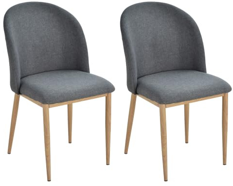 HOMCOM Lot de 2 Chaises de Salle à Manger Pieds en Métal 50x58x85 cm Gris | Chaise de Salon, Imitation Bois