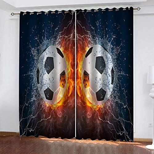 RXWZRL Verdunklungsvorhänge Mit Ösen - 2Er Set H 160 X B 100 cm 3D Flammensport Fußball Muster Gardinen Wohnzimmer Schlafzimmer Ösenvorhang Blickdicht Verdunklungsgardine Für Weihnachten