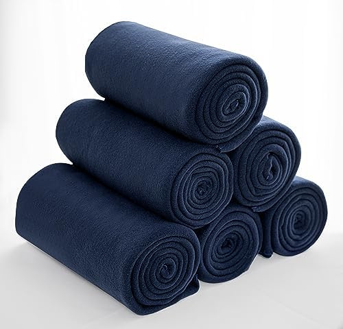 Special SG Glory Fleece Throw Blankets Bulk Fleece Blankets Solid Wholesale Lightweight Warm Soft for Pet Bed Sofa Couch Office Wedding Gifts Travel Seasons (Navy, Pack of 6-50x60 Inches)