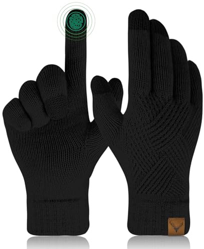 BLURBE Winter Touch Screen Gloves - Womens Thermal Gloves Ladies Thickened Knitted Gloves Mittens Soft Warm Gloves for Women Girls Smartphone Texting Ski Cycling Running Gifts UK