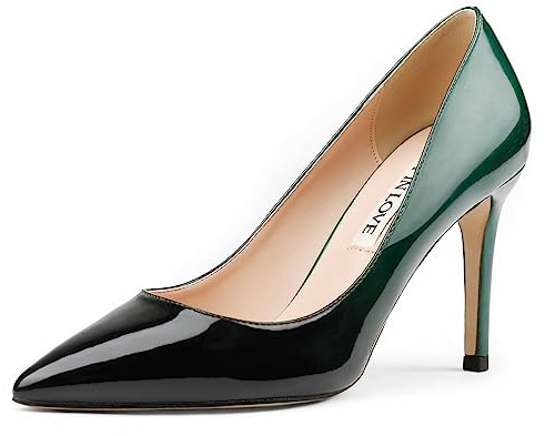 JOY IN LOVE Women's Pump Shoes 3.5 High Heels Pointy Toe Stiletto Pumps Green Black 10US