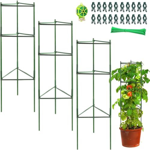SZMDLX 3 Pack Tomato Cage, 48 Inches Large Tomato support Adjustable Green Sturdy Garden Plant Support Stake Garden Trellis Vertical Climbing Plants Support for Vegetables, Flowers, Fruit Grow ﻿