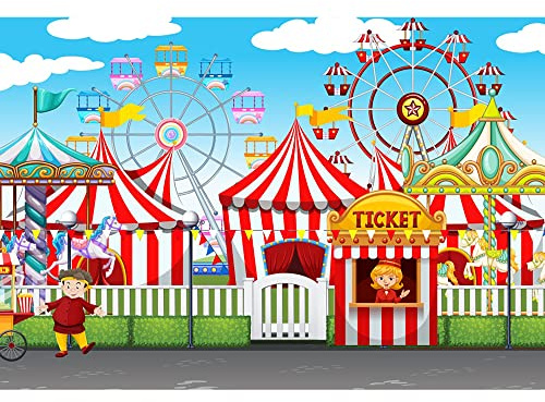 Aoihrraan 3x2,5m Circo Sfondo Divertimento Parco Carnevale Rosso Tenda Ferris Ruota Fotografia Sfondo Neonato Bambino Doccia Compleanno Festa Arredamento Bambini Ragazzo Ragazza Ritratto Foto Prop