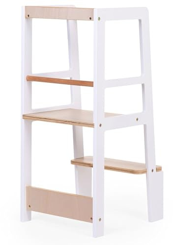 CHILDHOME, Beobachtungsturm Montessori, Lernturm für Kinder, sicher, 2 Höhen, ab 18 Monaten bis 100 kg, Naturweiß