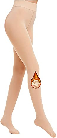 Spreezing Women's Fleece Lined Tights Winter Warm Opaque Tights Thermal Pantyhose Leggings Skin Tone (US, Alpha, One Size, Regular, Regular, Skin)