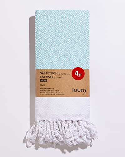 Luum® Hamam Juego de 4 toallas de invitados, manteles individuales, mantel individual, lavable, toalla de jabón, 100% algodón, secado rápido, sin pelusas, menta, 33 x 45, set de regalo, idea de regalo