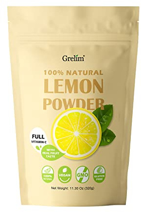 Grelim Lemon Powder 11.30 Oz, 100% Freeze Dried Powder, Filler Free, Gluten-Free, Rich in Natural Vitamin C Fresh Squeezed Lemon Flavor Great for Beverages, Smoothies 320g