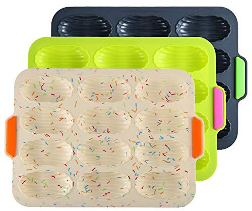 Rfeeuubft 3 PCS Silicone Baking Tray Madeleines Tin 12-Hole DIY Mold Bread Pan Loaf Cake Making Set for DIY Loaves