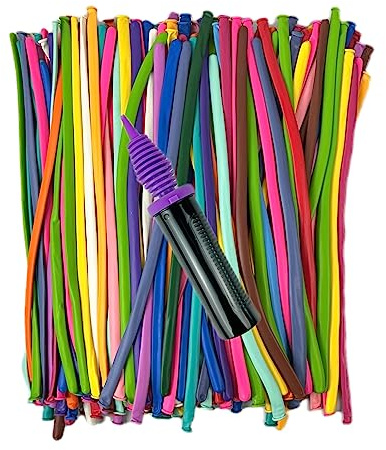 EBLLIWSM 100PCS 260Q Color latex twisting Magic long balloons decoration shopping mall activities, party decoration, parent-child activities. Not easy to damage, shiny and beautiful.（with 1 pcs pump）