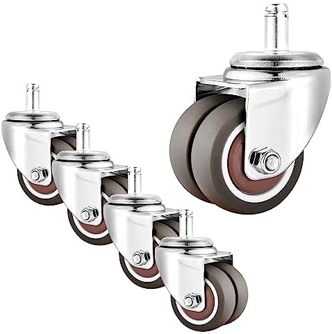 ESOYAWE Set da 5 50mm Ricambio A Rotelle per Sedia da Ufficio, con Freno E Plug-in Stelo di 11 Mm Ruote Pivottanti per Mobili, capacità di Carico Totale 200 kg TPE Gomma Rotelle Doppio Pivotanti