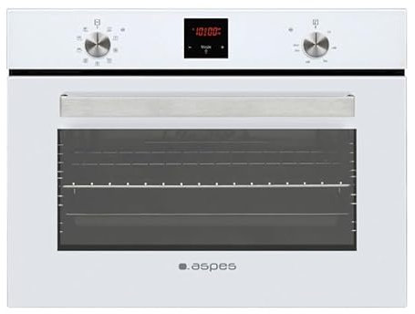 Aspes Horno Multifunción con Ventilador Cristal blanco AHM9500DCB. Capacidad 50 Litros, 1200W, 9 Programas, Interior Esmaltado, Fácil Limpieza, Display LED Manual, Eficiencia Energética Clase A