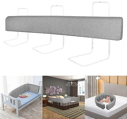 YRHome 1 Stück 200cm Bettgitter Rausfallschutz Kinder Bettkantenschutz Set Höhenverstellbar Kinderbettgitter Schutzgitter für Bett Form Einstellbar mit Reißverschluss für Kleinkinder & Baby- Grau